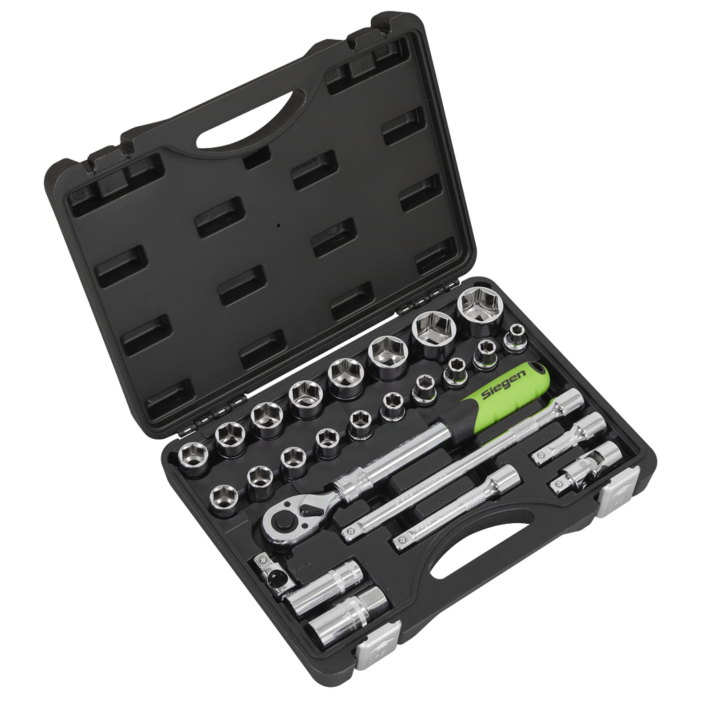 Siegen Extendable Ratchet Socket Set 1/2"Sq Drive 26pc