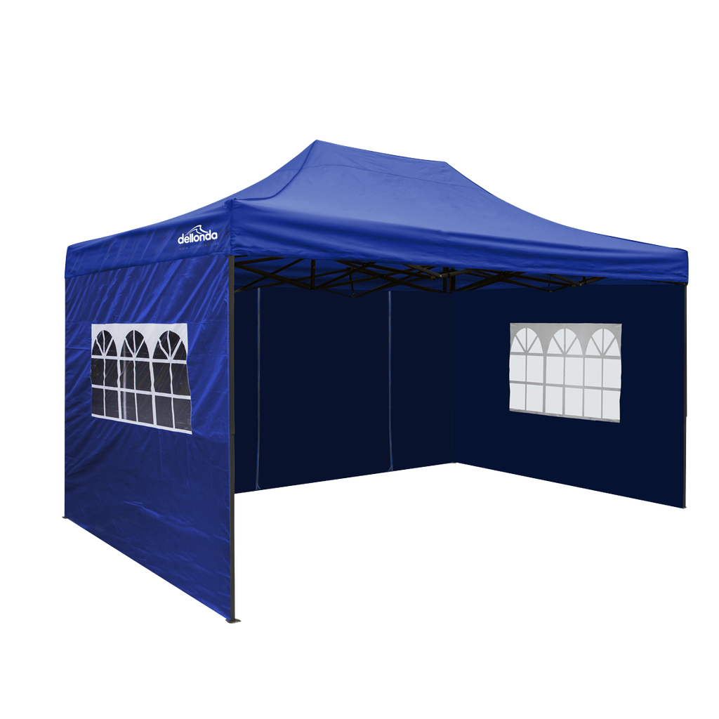 Dellonda Premium 3x4.5m Pop-Up Gazebo & Side Walls, PVC Coated, Water Resistant Fabric with Carry Bag, Rope, Stakes & Weight Bags - Blue