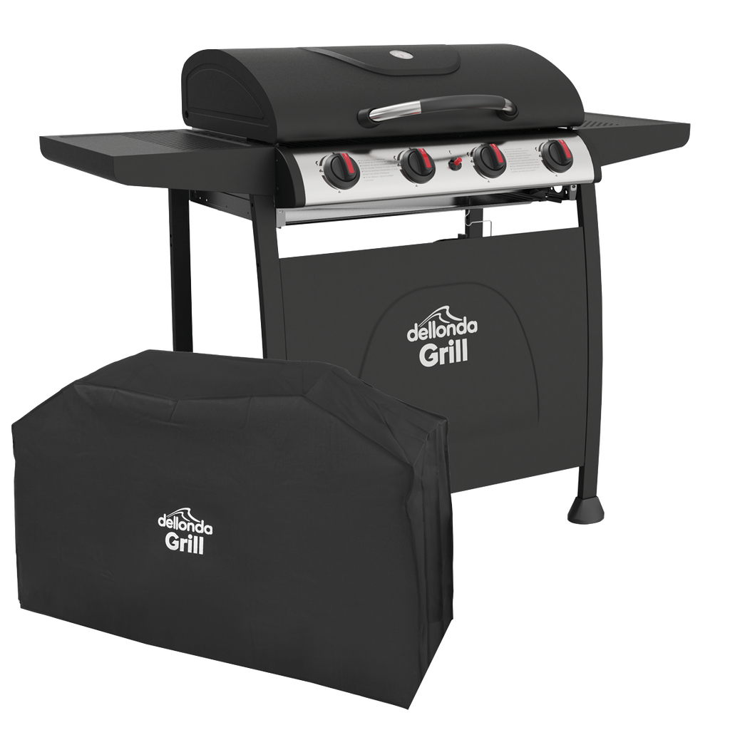 Dellonda 4 Burner Gas BBQ Grill with Piezo Ignition, Thermometer & Cover