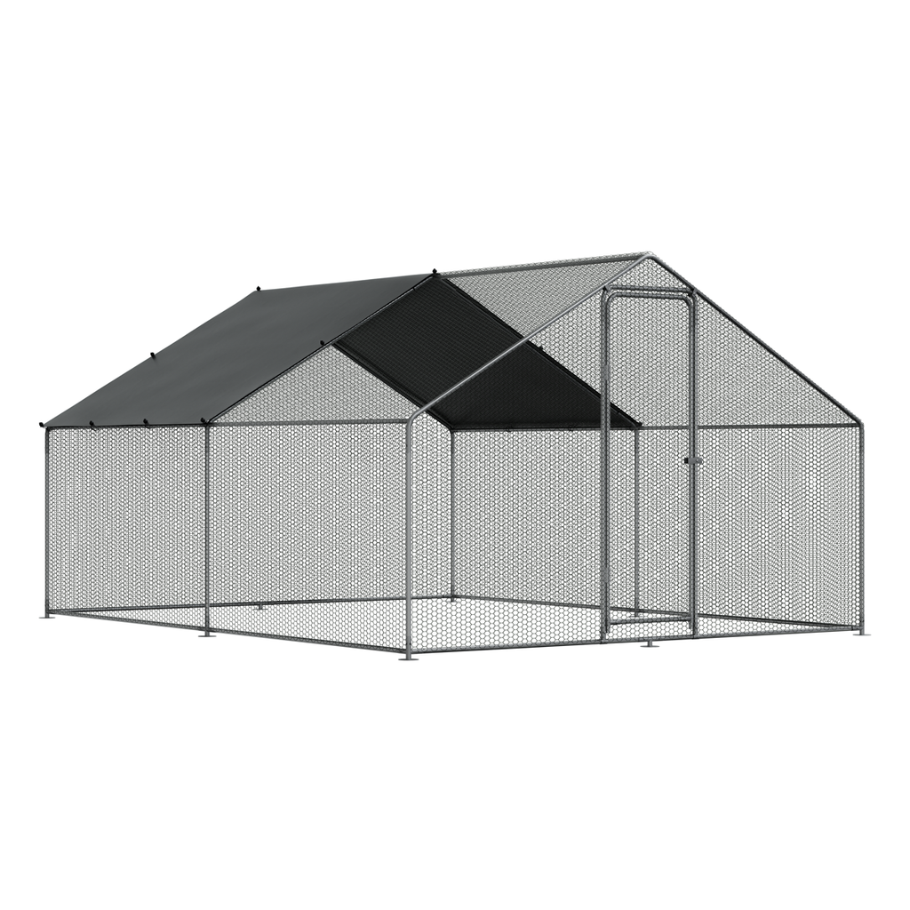 Dellonda Walk-In Galvanized Steel Chicken Run with Roof Cover & PVC Coated Chicken Wire 3 x 4 x 2m
