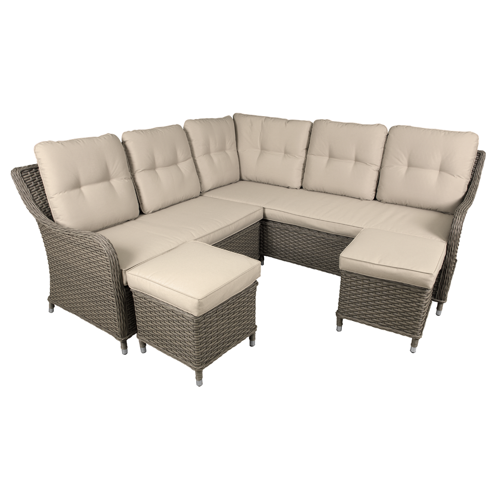 Dellonda Chester Rattan Wicker Outdoor 5-Seater Corner Sofa Set 4pc