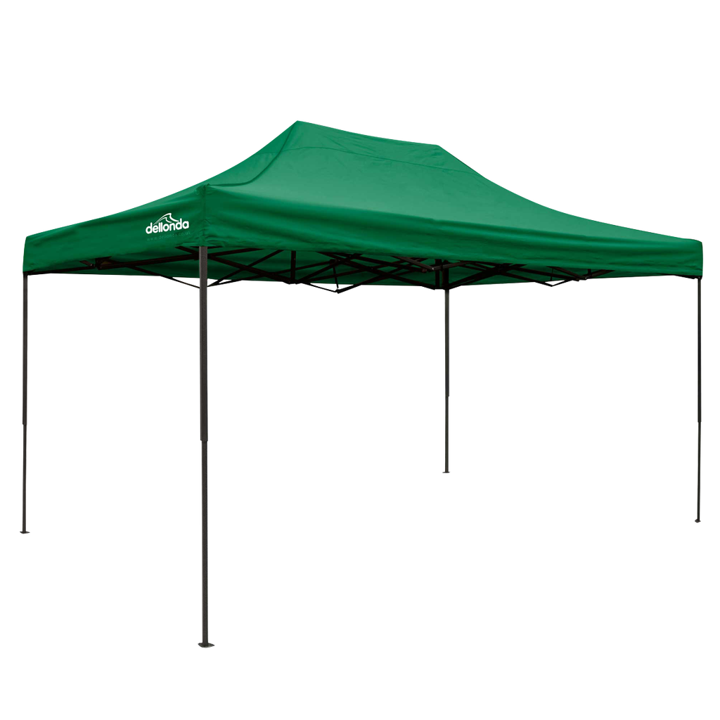 Dellonda Premium 3 x 4.5m Pop-Up Gazebo, Heavy Duty, PVC Coated, Water Resistant Fabric, Supplied with Carry Bag, Rope, Stakes & Weight Bags - Dark Green Canopy