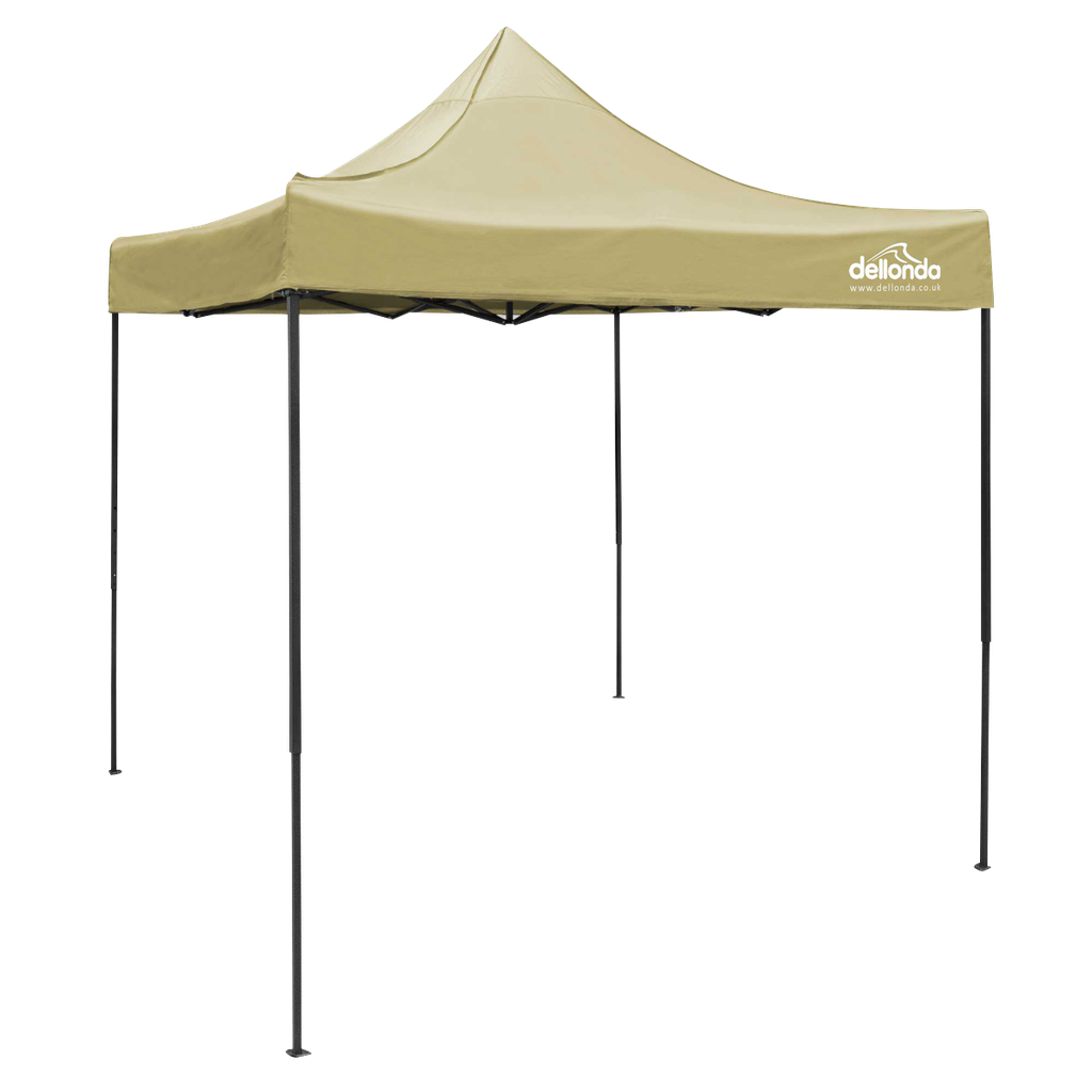Dellonda Premium 2x2m Pop-Up Gazebo, Heavy Duty, PVC Coated, Water Resistant Fabric, Supplied with Carry Bag, Rope, Stakes & Weight Bags - Beige Canopy
