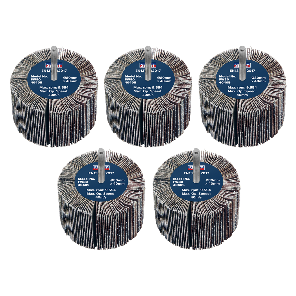 80 x 40mm Abrasive Flap Wheel on 6mm Shaft 40Grit - Pack of 5