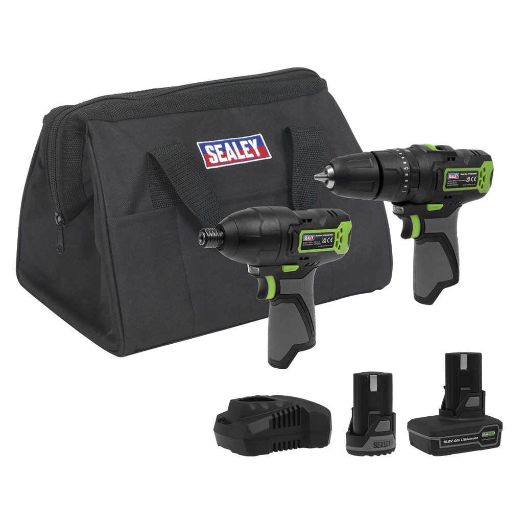 2 x SV10.8 Series Cordless Combi Drill & Impact Driver Kit 10.8V - 2 Batteries & Euro Plug