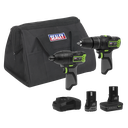 2 x SV10.8 Series Cordless Combi Drill & Impact Driver Kit 10.8V - 2 Batteries & Euro Plug