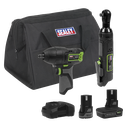 2 x SV10.8 Series Cordless Impact Wrench & Ratchet Wrench Kit 10.8V - 2 Batteries & Euro Plug