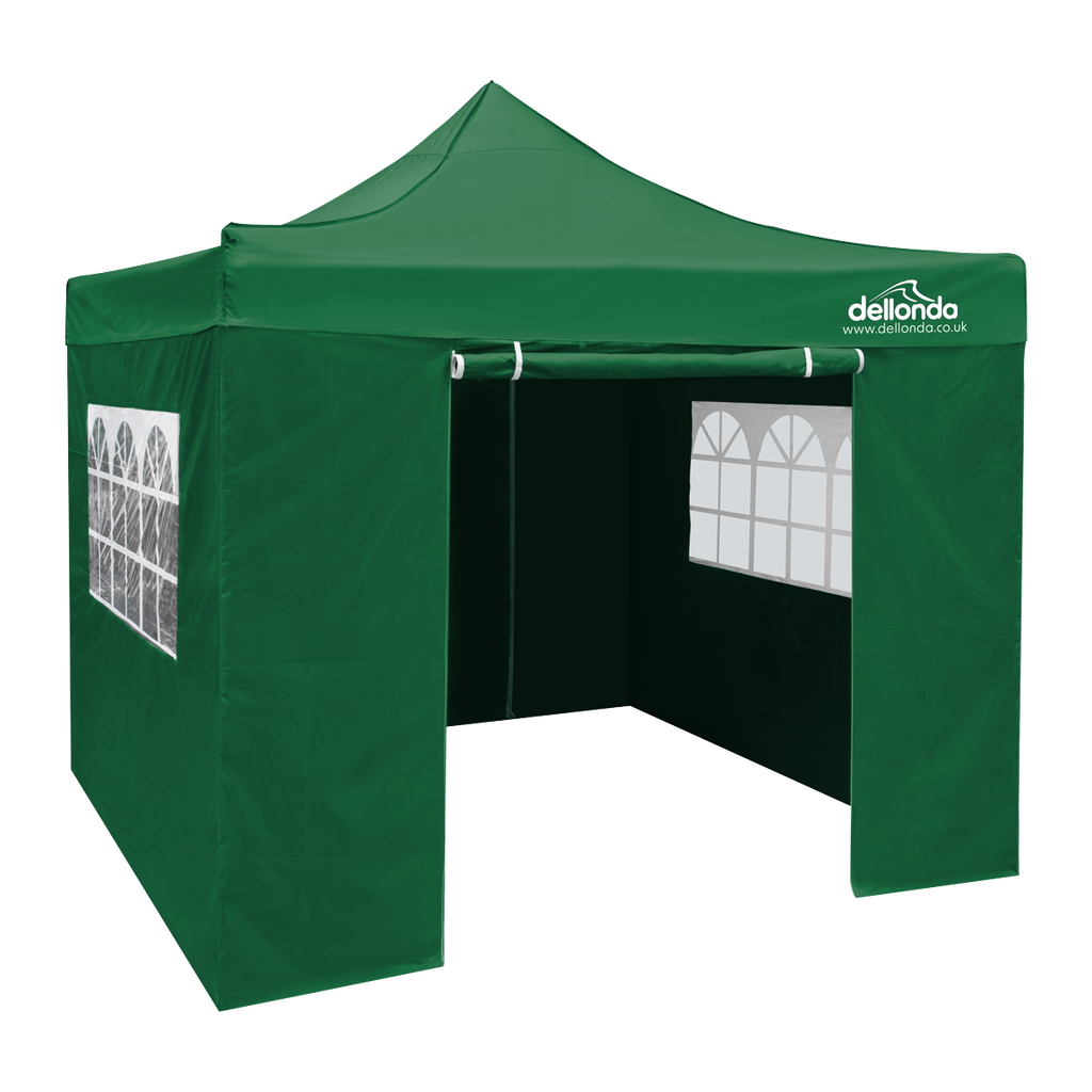 Dellonda Premium 2x2m Pop-Up Gazebo & Side Walls, PVC Coated, Water Resistant Fabric with Carry Bag, Rope, Stakes & Weight Bags - Green