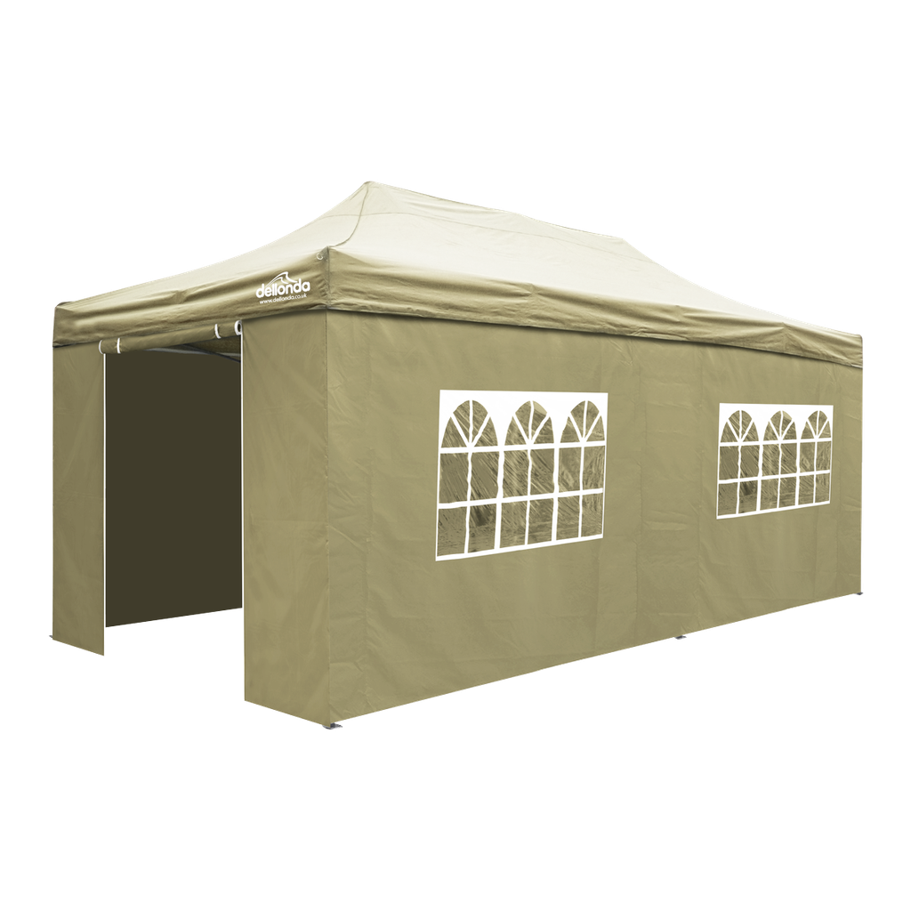 Dellonda Premium 3x6m Pop-Up Gazebo & Side Walls, PVC Coated, Water Resistant Fabric with Carry Bag, Rope, Stakes & Weight Bags - Beige