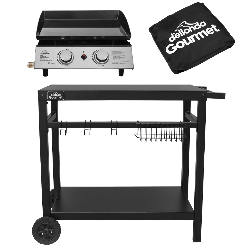 Dellonda 2 Burner Portable Gas Plancha, Cover & Trolley