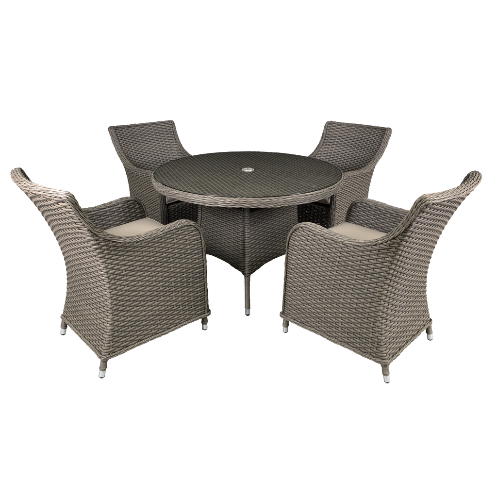 Dellonda Chester Rattan Wicker Outdoor Dining Set with Tempered Glass Tabletop 5pc