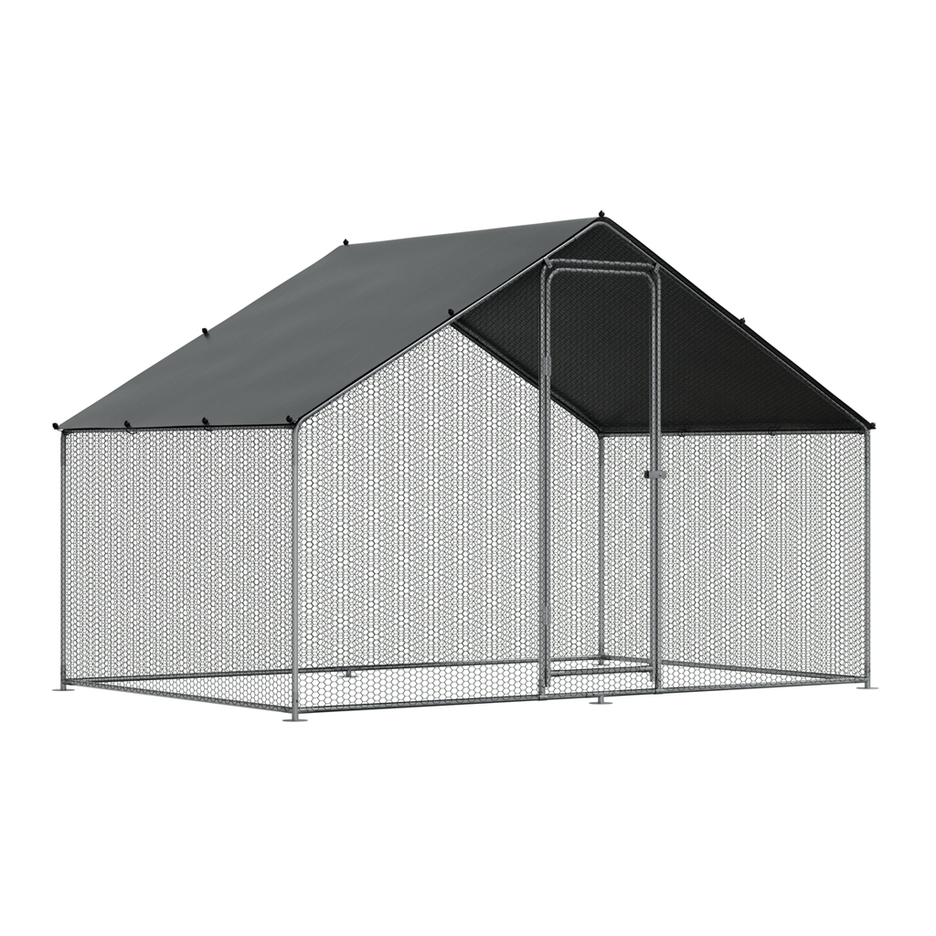 Dellonda Walk-In Galvanized Steel Chicken Run with Roof Cover & PVC Coated Chicken Wire 3 x 2 x 2m