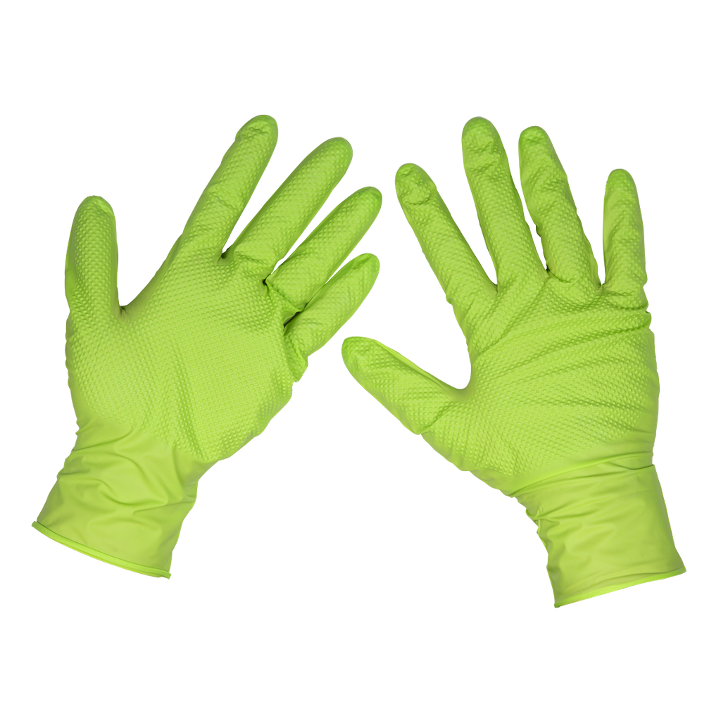Diamond Grip Extra-Thick Nitrile Powder-Free Gloves, Hi-Vis Green, Large - Pack of 50