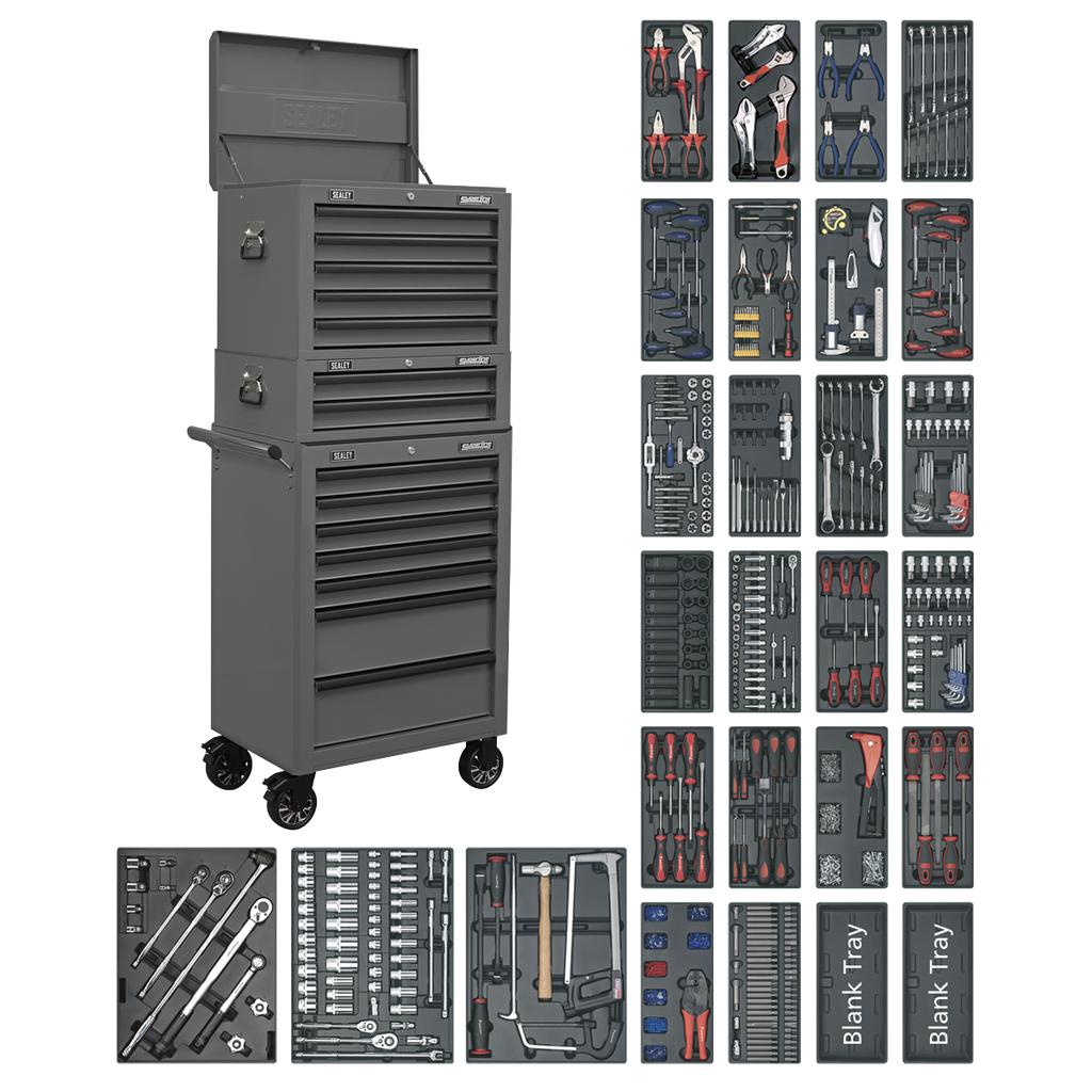 Superline PRO® Tool Chest Combination 14 Drawer with 1179pc Tool Kit - Grey