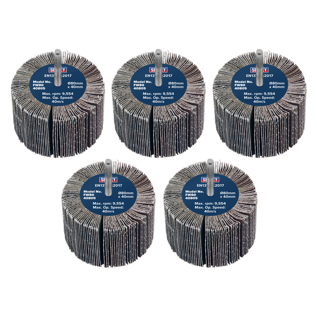 80 x 40mm Abrasive Flap Wheel on 6mm Shaft 80Grit - Pack of 5