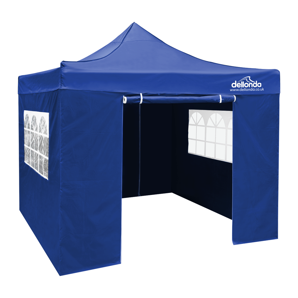 Dellonda Premium 2x2m Pop-Up Gazebo & Side Walls, PVC Coated, Water Resistant Fabric, Supplied with Carry Bag, Rope, Stakes & Weight Bags - Blue