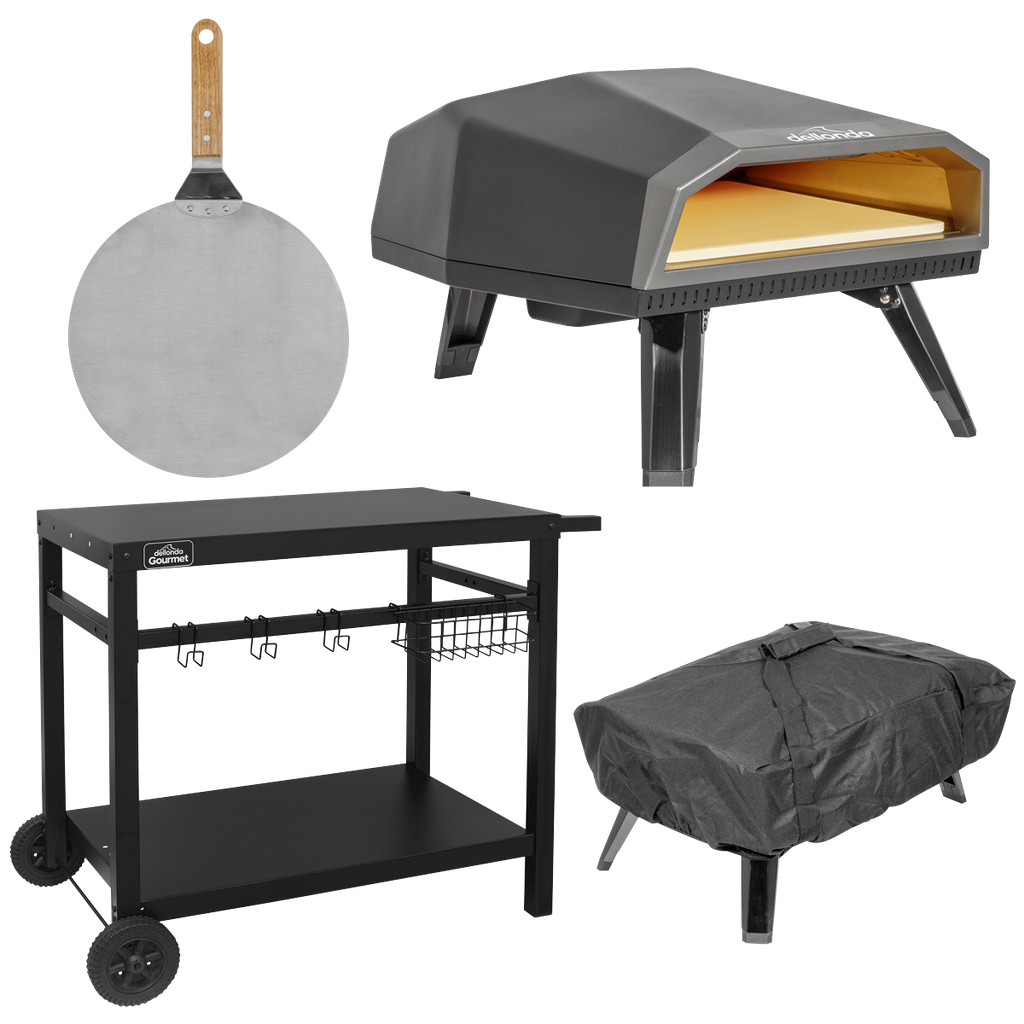 Dellonda Gas Pizza Oven with Water-Resistant Cover/Carry Bag, 12" Pizza Peel & Plancha Trolley