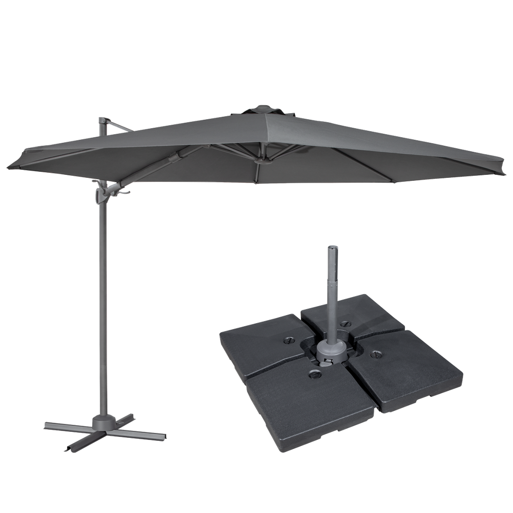 Dellonda Cantilever Parasol with 360° Rotation, Tilt, Cover & Base 3m - Grey