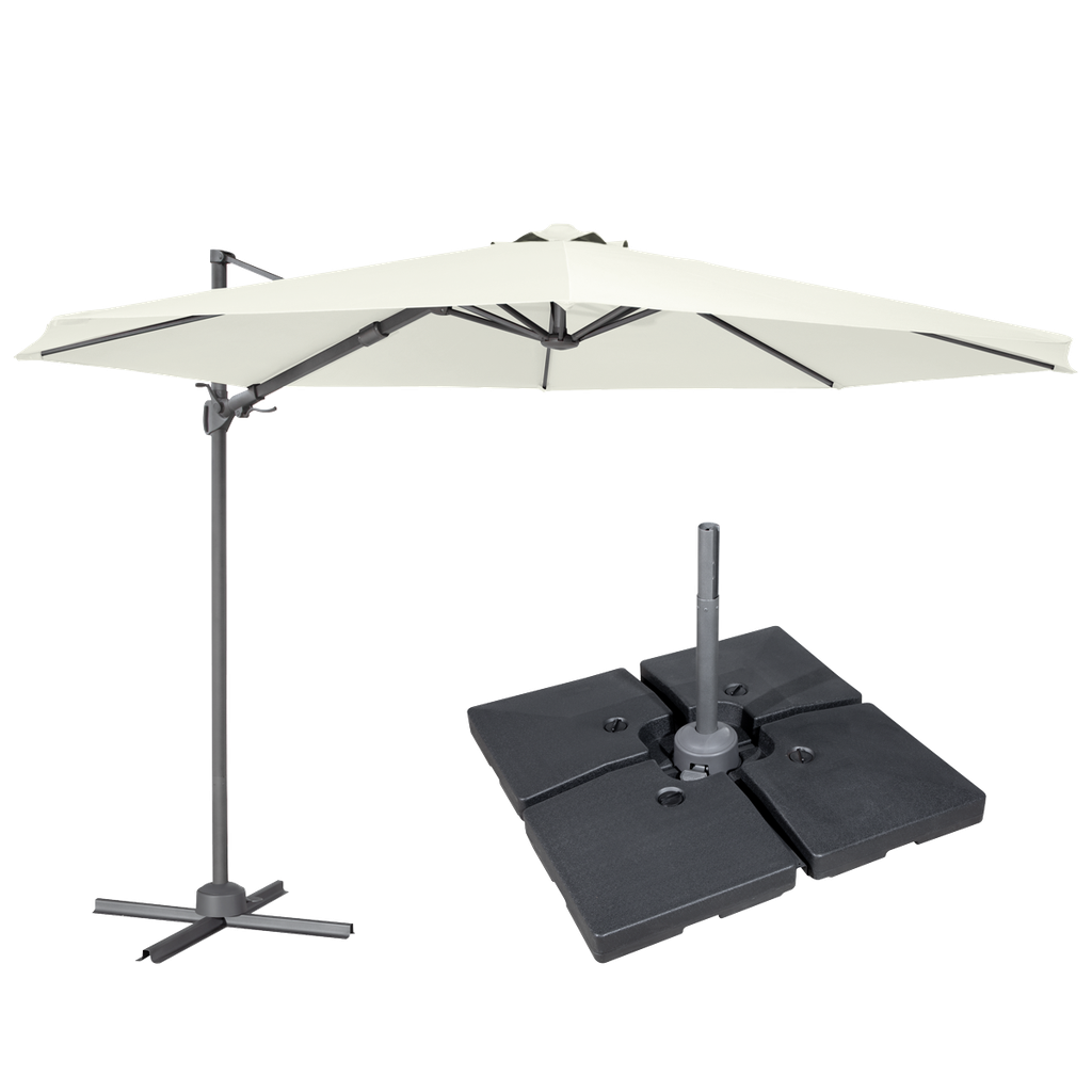 Dellonda Cantilever Parasol with 360° Rotation, Tilt, Cover & Base 3m - Cream