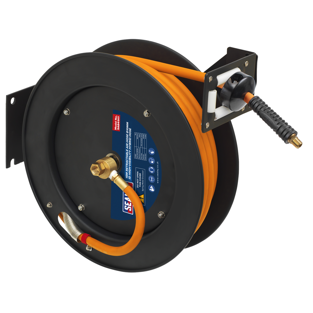 15m Retractable High-Visibility Hybrid Air Hose with Metal Reel 10mm ID