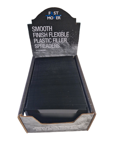 [FMT4040] Plastic body filler spreaders. Plain black, 100mm wide. 100 spreaders per dispenser box