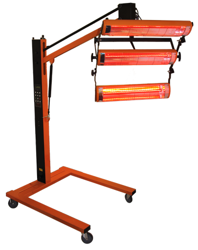 [FMT6930] Infrared paint dryer on rotating stand and digital timer and fitted with 3 cassettes. 240volt 3000watt