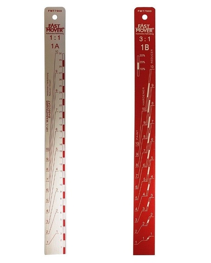 [FMT7900] Paint measuring stick with ratios. Aluminium 370 x 32 x 2mm. 1:1 & 3:1