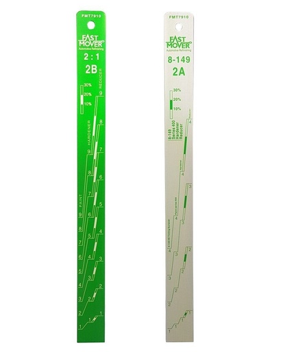 [FMT7910] Paint measuring stick with ratios. Aluminium 370 x 32 x 2mm. 2:1 & 8:149