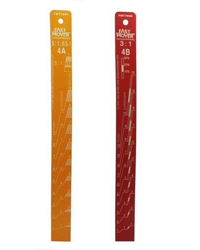 [FMT7940] Paint measuring stick with ratios. Aluminium 370 x 32 x 2mm. 2:1 & 4:1