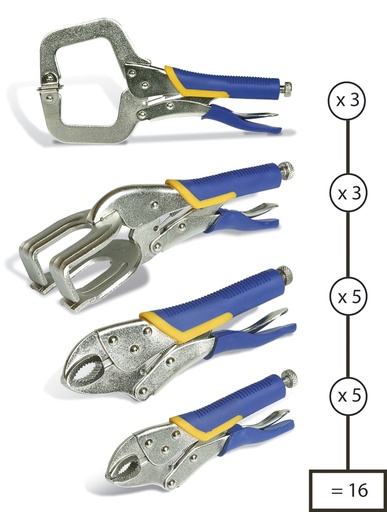[050266] SET OF 16 CAR-BODY LOCK-GRIP PLIERS