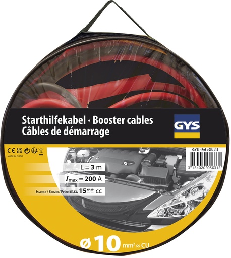 [056312] JUMP LEADS PRO 200A (1.5L) - INSULATED CLAMPS - Ø10mm² - 2 x 2.8m