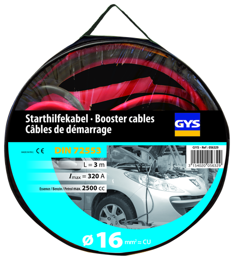 [056329] JUMP LEADS PRO 320A (2.5L) - INSULATED CLAMPS - Ø16mm² - 2 x 3m