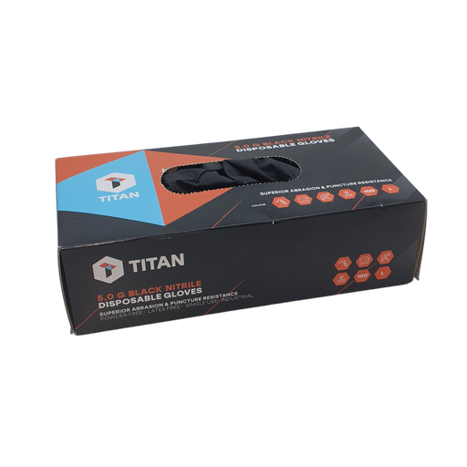 [BLKGLOVES-L] TITAN - BLACK DISPOSABLE GLOVES, NITRILE, FINGER TEXTURED, POWDER FREE, 5G LARGE (PK OF 1000)