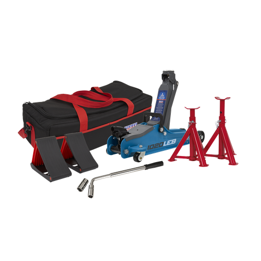 [1020LEBBAGCOMBO] Low Entry Short Chassis Trolley Jack & Accessories Bag Combo, 2 Tonne - Blue
