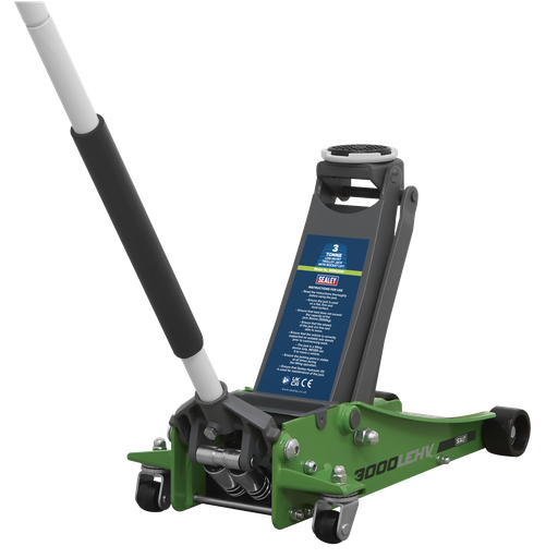 [3000LEHV] Low Profile Trolley Jack with Rocket Lift 3 Tonne - Green