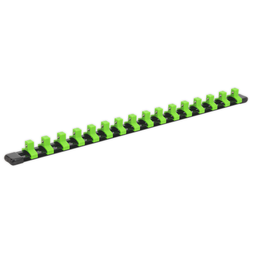 [AK27053HV] Premier Socket Retaining Rail with 16 Clips 3/8"Sq Drive - Hi-Vis Green