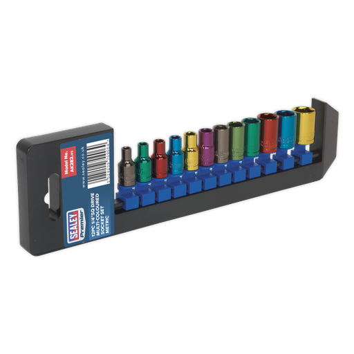 [AK282] Premier Multi-Coloured Socket Set 1/4"Sq Drive 12pc