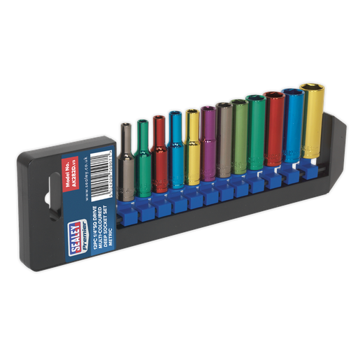 [AK282D] Premier Deep Multi-Coloured Socket Set 1/4"Sq Drive 12pc