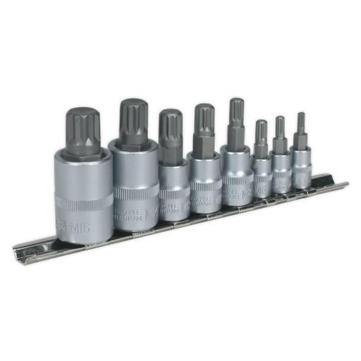 [AK6214] Sealey Premier Spline Socket Bit Set 1/4", 3/8" & 1/2"Sq Drive 8pc