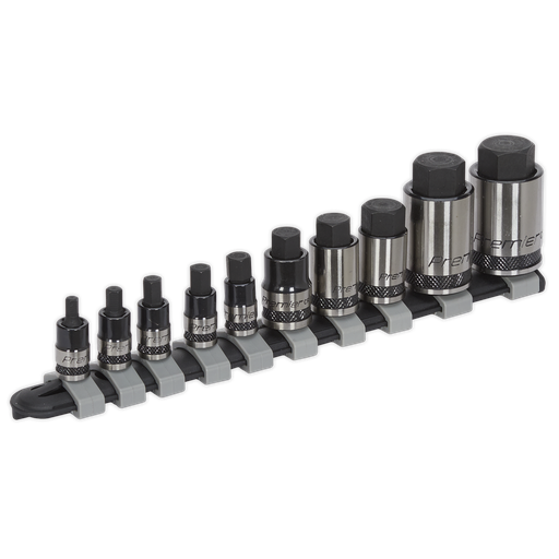[AK6229B] Premier Black Stubby Hex Socket Bit Set 1/4", 3/8" & 1/2"Sq Drive 10pc