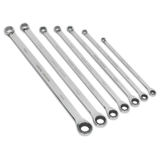 [AK6319] Premier Extra-Long Double Ring Ratchet/Fixed Spanner Set 7pc