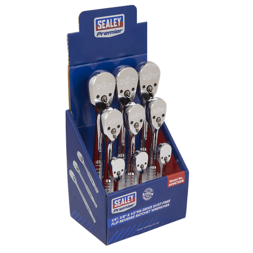 [AK6672DB] Premier Pear-Head Ratchet Wrenches with Flip Reverse 1/4", 3/8" & 1/2"Sq Drive - Display Box of 9