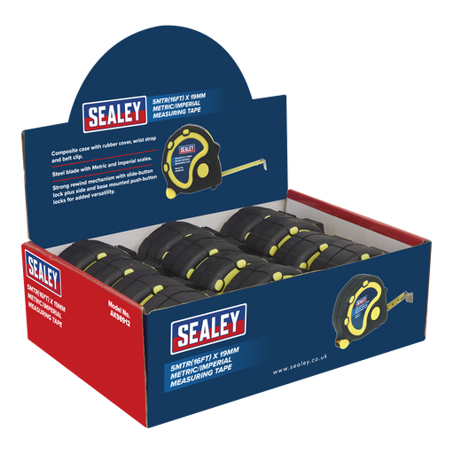 [AK98912] Metric/Imperial Rubber Tape Measure 5m(16ft) x 19mm - Display Box of 12