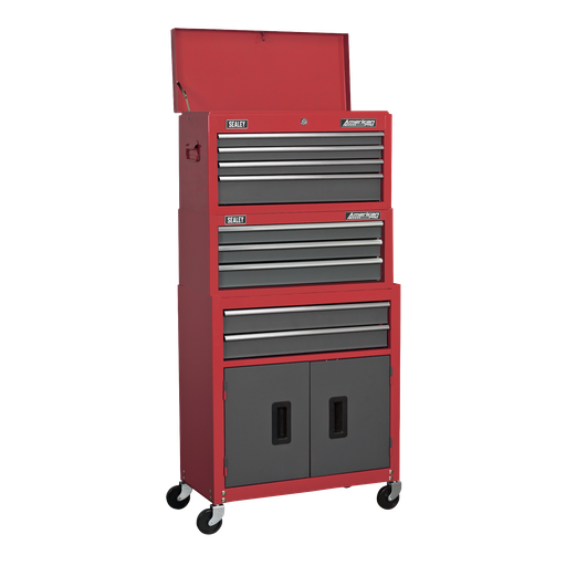 [AP2200BBSTACK] American PRO® Topchest, Mid-Box Tool Chest & Rollcab Stack 9 Drawer - Red