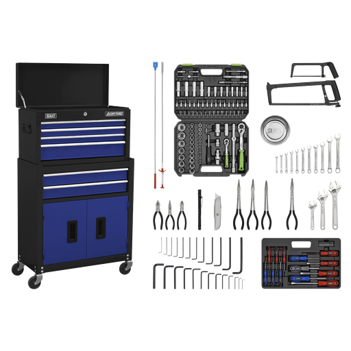 [AP22BCOMBO] American PRO® Topchest & Rollcab Combination 6 Drawer with 170pc Tool Kit - Blue/Black