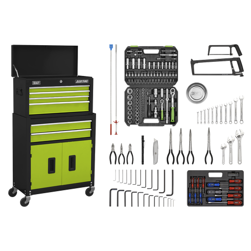 [AP22HVGCOMBO] American PRO® Topchest & Rollcab Combination 6 Drawer with 170pc Tool Kit - Green/Black