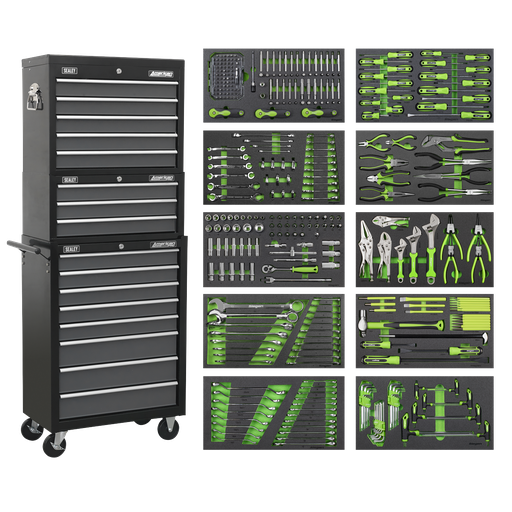 [AP35TBCOMBO] Tool Chest Combination 16 Drawer with Ball-Bearing Slides - Black/Grey & 398pc Tool Kit