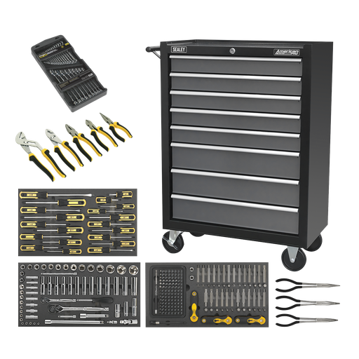 [AP35TBCOMBO3] Rollcab 8 Drawer with 145pc Tool Kit - Black/Grey