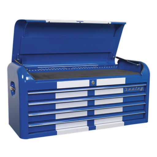 [AP41104BWS] Premier™ Retro Style Wide Topchest 4 Drawer - Blue with White Stripes