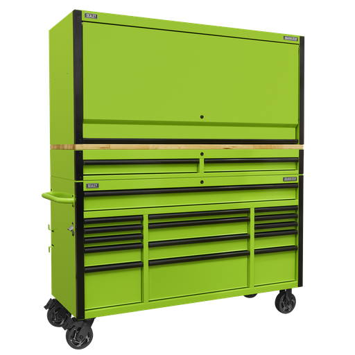 [AP6115BECOMBO1] Superline PRO® Black Edition Mobile Trolley with Wooden Worktop, Hutch & 2 Drawer Riser 15 Drawer 1549mm